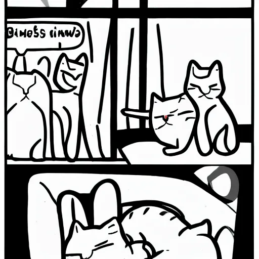 Image similar to a Scottish Fold cat and a British Short cat . both cats are grey. comic, black and white, by Jim Davis