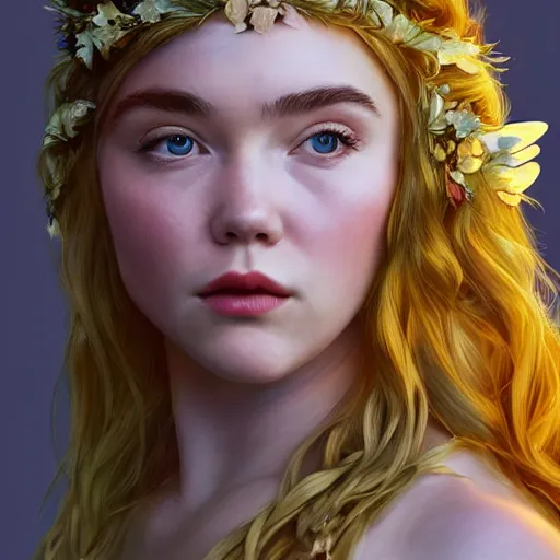 Image similar to florence pugh as the goddess of fairies!!!!!!, golden ratio!!!!!, centered, trending on artstation, 8 k quality, cgsociety contest winner, artstation hd, artstation hq, luminous lighting