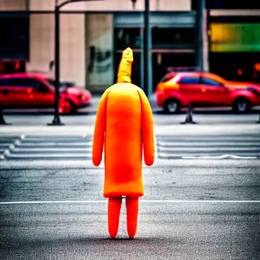 Image similar to film still a walking carrot, leica sl 2 5 0 mm, vivid color, high quality, high textured, real life