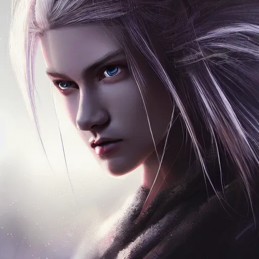 Prompt: epic portrait, An ninja female without her mask, blonde flowing long hair, pretty face, glossy lips, glowing eyes, Blurred forest backround, digital painting, artstation, concept art, soft light, hdri, smooth, sharp focus, illustration, fantasy, intricate, elegant, highly detailed, D&D, matte painting, in the style of Greg Rutkowski and Alphonse Mucha and artemisia, 8k, highly detailed, jurgens, rutkowski, bouguereau, pastoral, rustic, georgic