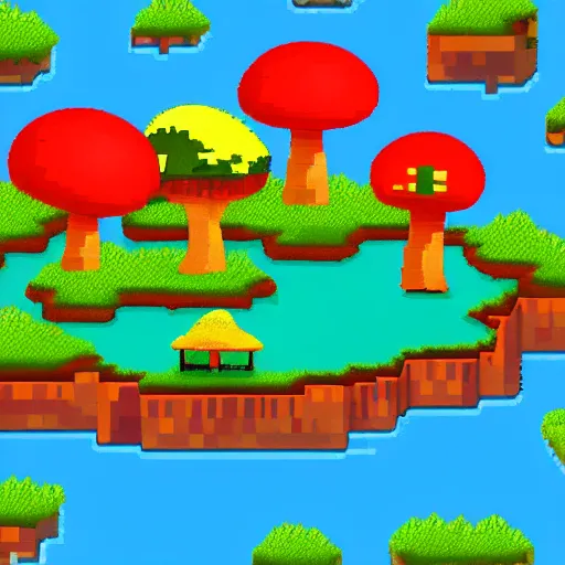 Prompt: a pixel mushroom island, trending on artstation