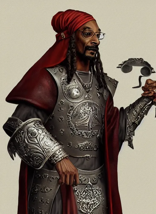 Image similar to snoop dogg as a mage, short beard, grumpy, plate armor, Ivan Aivakovsky, Boris Vallejo, epic fantasy character art, D&D Concept Art, full length, ultra Realistic, Regal, Refined, Detailed Digital Art, Exquisite detail, post-processing, masterpiece, Cinematic Lighting, Unreal Engine, 8k, HD,