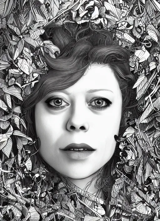 Image similar to closeup portrait of natasha lyonne, an ultrafine detailed illustration by james jean, intricate linework, bright colors, final fantasy, behance contest winner, vanitas, angular, altermodern, unreal engine 5 highly rendered, global illumination, radiant light, detailed and intricate environment