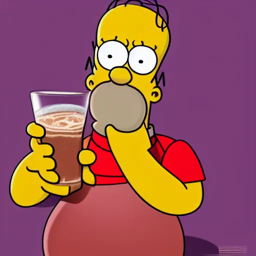 Image similar to Homer Simpson drinking a chocolate milkshake, hyperdetailed, artstation, cgsociety, 8k