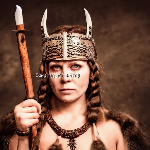 Image similar to photo shoot pose photo of the viking female warrior on the viking wooden throne in the dark wooden viking palace lobby, femine attractive symmetrical face, big eyes and lips, beautiful clean face and body skin, brutal joyful face expression, wears ornamental jewelry and bikini, torches alit in the background, depth of field, lens flare, moody lighting, moody photography, old photo, black and white, sepia, cinematic lighting, cinematic angle, editorial photography,award-winning