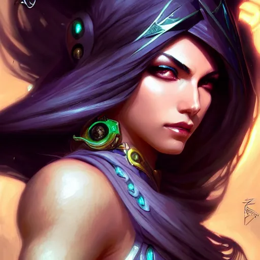 Prompt: akali of league of legends as a fantasy magic woman portrait, sci - fi, amber eyes, face, long hair, fantasy, intricate, elegant, highly detailed, digital painting, artstation, concept art, smooth, sharp focus, illustration, art by artgerm and greg rutkowski and alphonse mucha