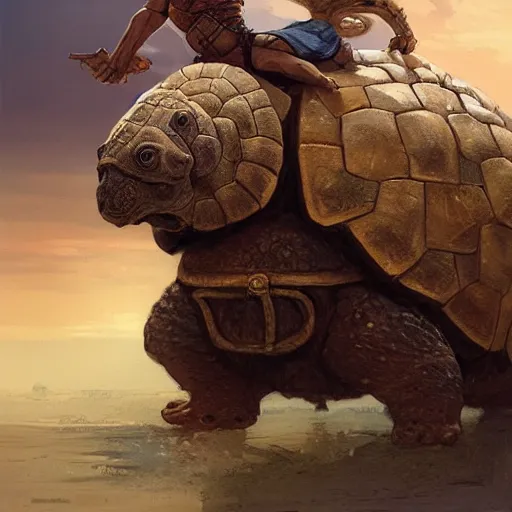 Image similar to incan riding a glyptodon, fullbody, fantasy, intricate, elegant, highly detailed, digital painting, artstation, longspear, concept art, smooth, sharp focus, illustration, art by greg rutkowski and justin gerard