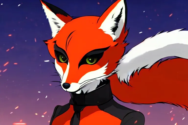 Image similar to a furry tan male fox on a persona 5 : royal ( by atlus ) video game splash screen, a furry male sandcolored tan fox fursona ( has hair ), persona 5 phantom thief style