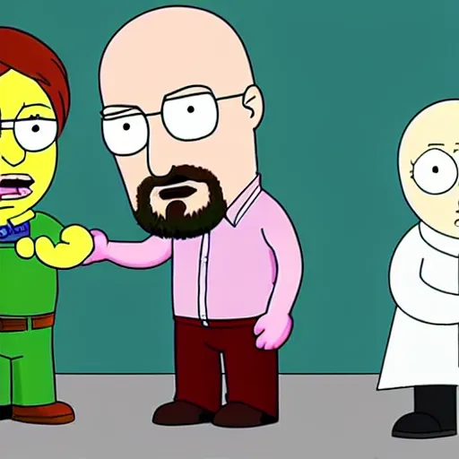 Image similar to Walter White and Jesse Pinkman in the style of Family Guy, cartoon