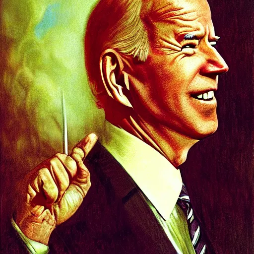 Prompt: terrifying, surreal portrait of joe biden standing up to his shoulders in turbulent, shadowy water by j. c. leyendecker, bosch, william blake, stephen gammell, jon mcnaughton, and beksinski