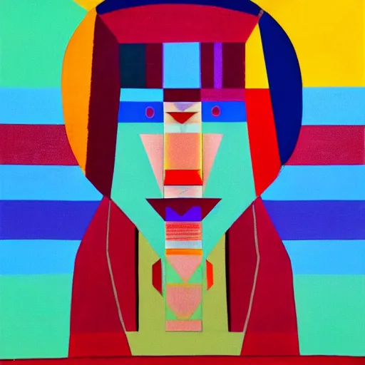 Image similar to a fine art of a indigenous cheyenne woman inspired by yaacov agam