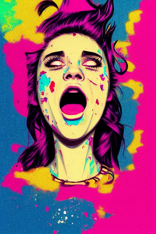 Prompt: girl screamin yolo - aesthetic, smooth painting, remove, 9 seeds have ultra detailed, 4 k, illustration, comical, acrylic paint style, pencil style, torn cosmo magazine style, pop art style, ultrarealism, by mike swiderek, jorge lacera, ben lo, tyler west