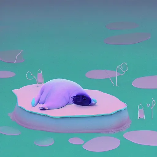 Image similar to Prince in pastel!!!!, **whimsical acrylic modern pop surrealism,** A seal sleeping peacefully in a kelp forest, **cinematic, hyper realistic, detailed, 8k, octane render**.