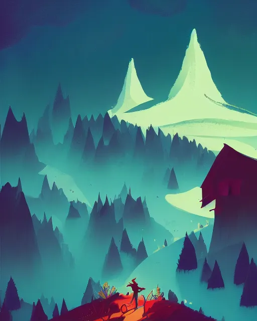 Image similar to autumn hill cabin man illustration by anton fadeev