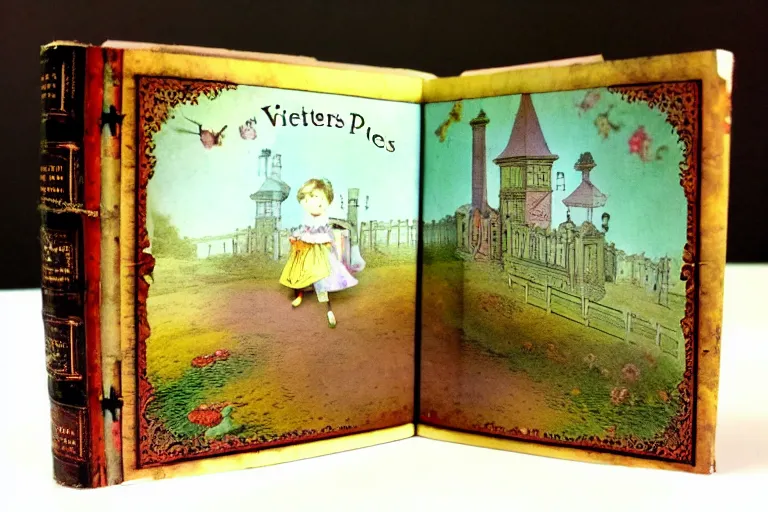 Prompt: layers depth of field. antique victorian popup book childrens story book