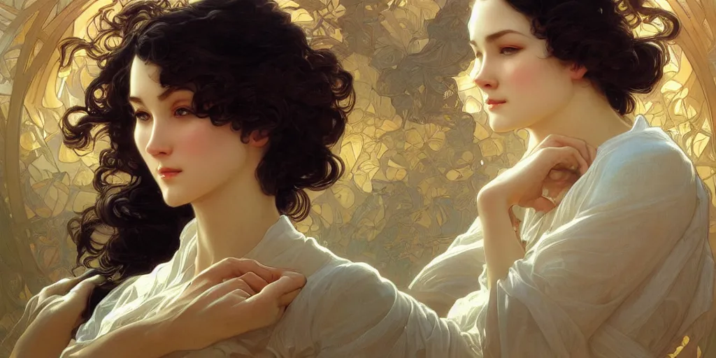 Prompt: inside the curl of a wave, elegant, highly detailed, digital painting, artstation, concept art, smooth, sharp focus, illustration, ArtStation, art by artgerm and greg rutkowski and alphonse mucha and J. C. Leyendecker and Edmund Blair Leighton and Charlie Bowater