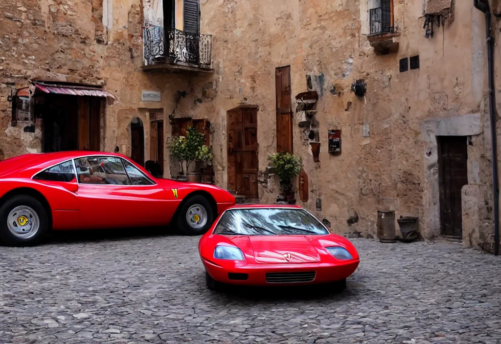 Image similar to ferrari in an old town