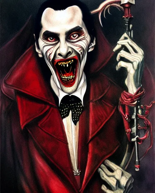 Image similar to dracula in roller skates, character portrait, close up, concept art, intricate details, highly detailed, photorealism, hyperrealism in the style of otto dix and h. r giger