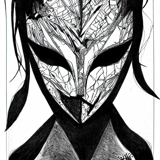 Image similar to an ink drawing of cracked, broken white tragedy mask, deviant art, artgerm