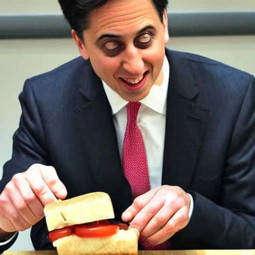 Image similar to Ed Miliband rubbing a sandwich on his face. Photo courtesy of BBC