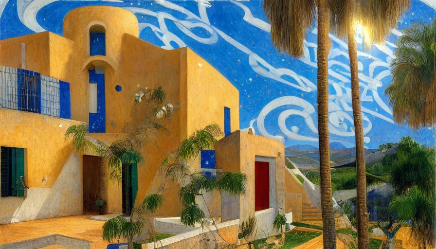 Image similar to a 1 9 9 8 southern spain house designed by arthur bispo do rosario, jules bastien - lepage, tarsila do amaral, frank weston and gustave baumann, trending on artstation, mediterranean, star, sharp focus, colorful refracted sparkles and lines, soft light, 8 k 4 k