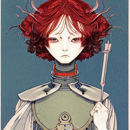 Image similar to prompt : portrait of knight painted in miyazaki color style drawn by katsuhiro otomo and takato yamamoto, inspired by fables, china doll face, smooth face feature, intricate oil painting, high detail, sharp high detail, manga and anime 2 0 0 0