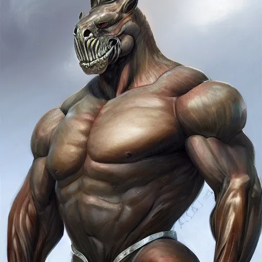 Image similar to a musclebound anthropomorphized horse with mountainously bulging muscles wearing a tight leather battle outfit while protecting a facility, equine, highly detailed, digital painting, artstation, sharp focus, game art, concept art, illustration, art by artgerm, greg rutkowski, wlop
