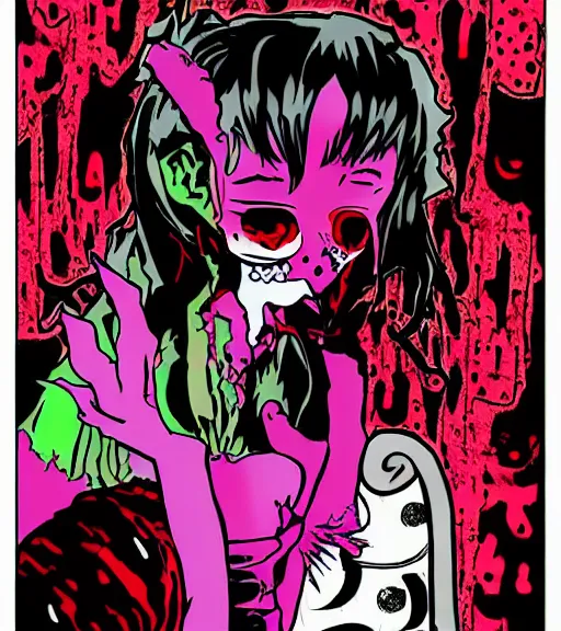 Image similar to horror acid colors, a dark picture comic featuring blood horror and goth anime girls, anime vampires, evil horror vibes