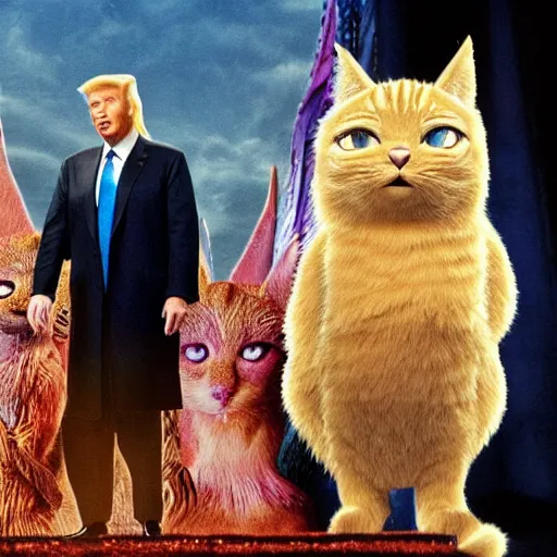 Prompt: donald trump ascending to the heaviside layer in the movie cats