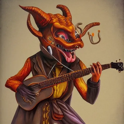 Prompt: the devil playing a golden fiddle,extremely detailed multiple unique different art styles.