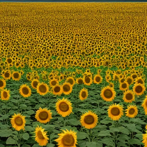 Image similar to A field of sunflowers at the end of the world.