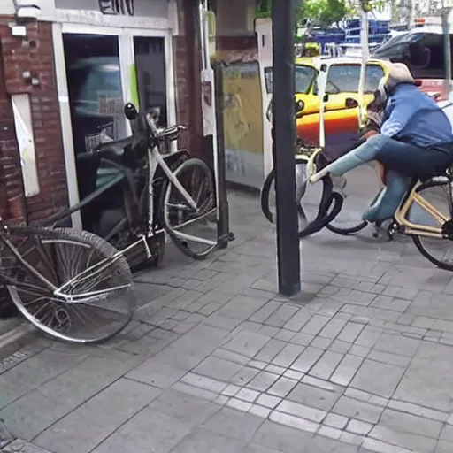 Image similar to jesus christ stealing a bike cctv footage