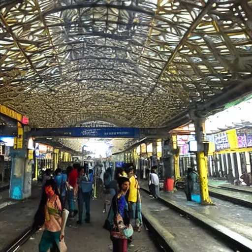 Prompt: cyberpunk mumbai train station