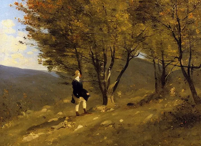 Image similar to portrait of friends hiking franconia ridge new hampshire in autumn, jean - baptiste - camille corot