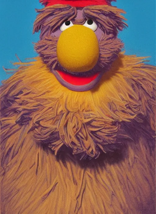 Image similar to portrait of Grover from Sesame Street in Society (1989), highly detailed, centered, solid color background, digital painting, artstation, concept art, smooth, sharp focus, illustration, donato giancola, Joseph Christian Leyendecker, Les Edwards, Ed Repka, Basil Gogos, WLOP, Artgerm