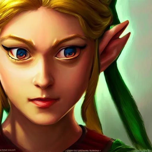 Image similar to An ultra-realistic portrait painting of Zelda from The Legend of Zelda in the style of Alex Ross. 4K. Ultra-realistic. Highly detailed. Epic lighting.