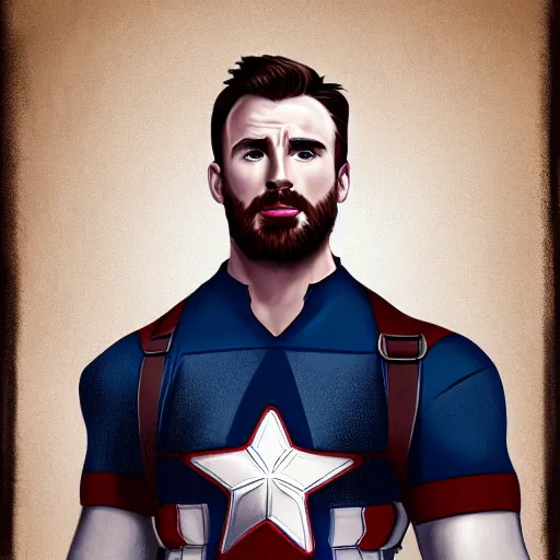 Image similar to portrait of chris evans from movie captain america, highly detailed, centered, solid color background, digital painting