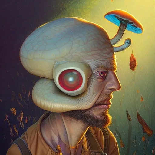 Image similar to mushroom mohawk projector portrait by gaston bussierre and charles vess and james jean and erik jones and rhads, inspired by rick and morty, epic, funny, huge scale, beautiful fine face features, intricate high details, sharp, ultradetailed