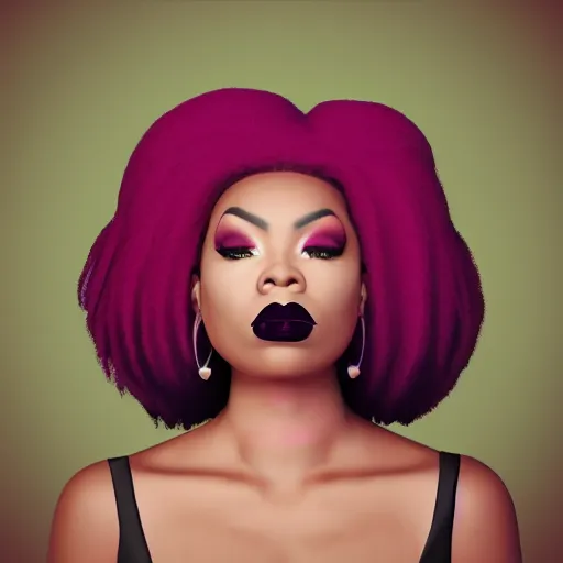 Prompt: A selfie of an alternative styled black woman with pink pig tails and lush makeup, 8k, photorealistic