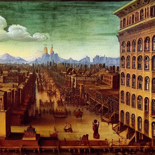 Image similar to Painting of the Harlem new york, by Leonardo da Vinci