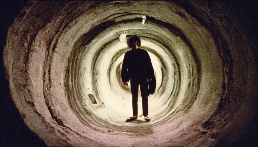 Prompt: 1 9 7 0 s movie still of a man in a stomach tunnel, cinestill 8 0 0 t