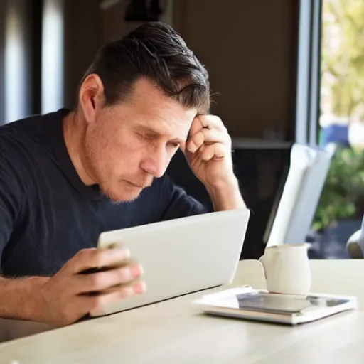 Prompt: this man is addicted to his laptop