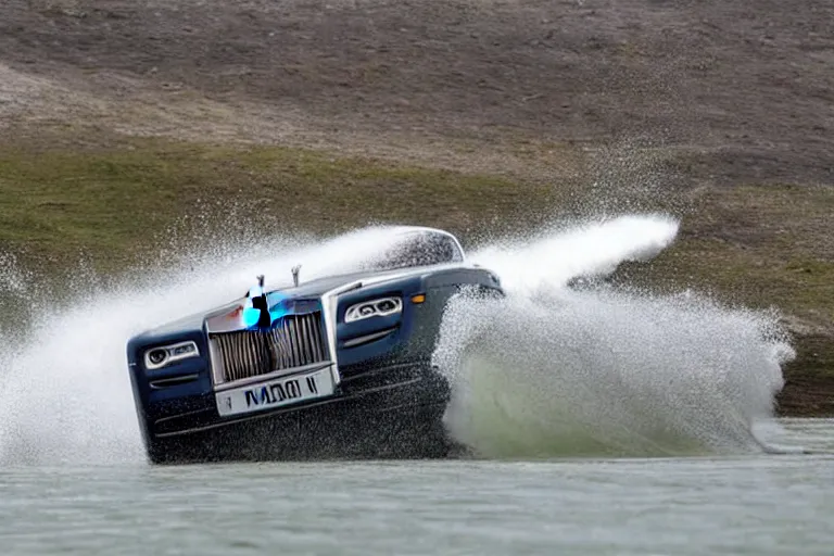 Image similar to Group of teenagers push Rolls-Royce into lake from small slide