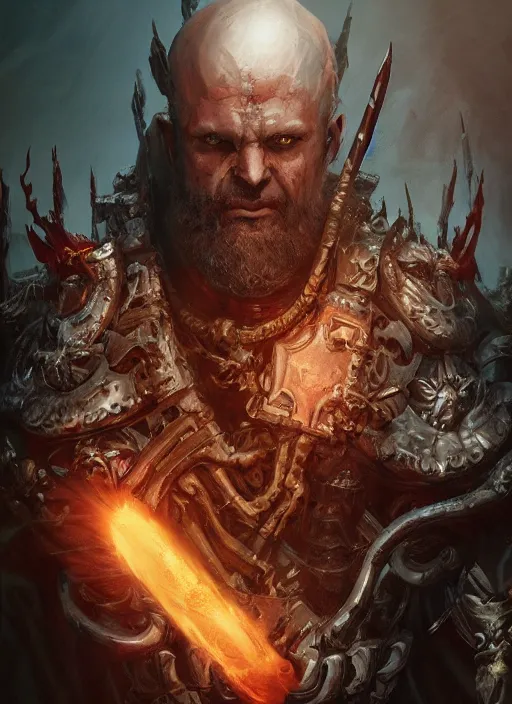 Image similar to An epic fantasy comic book style portrait painting of a supreme necromancer warlord with many undead and skeleton warriors around him, painted by craig mullins, unreal 5, DAZ, hyperrealistic, octane render, cosplay, RPG portrait, dynamic lighting