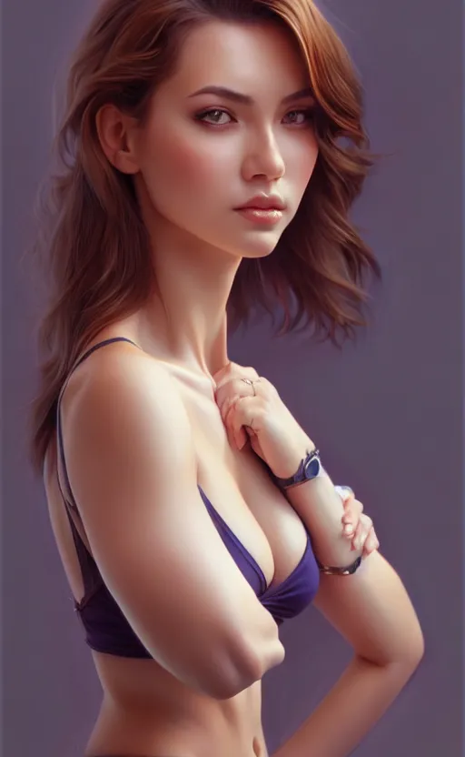 Image similar to full body photo of a gorgeous young woman in the style of stefan kostic, realistic, sharp focus, 8k high definition, insanely detailed, intricate, elegant, art by stanley lau and artgerm