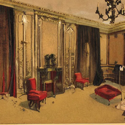 Image similar to a victorian room filled with blood