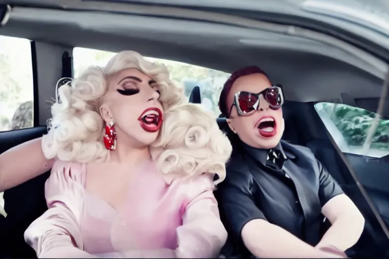 Image similar to lady gaga and judy garland in carpool karaoke, lady gaga, judy garland, red weapon 8 k s 3 5, cooke anamorphic / i lenses, highly detailed, cinematic lighting