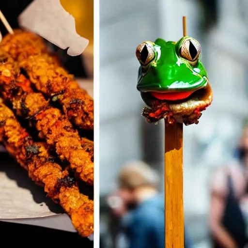 Image similar to NYTimes article: Spicy Frog on a stick, the street food taking over NYC