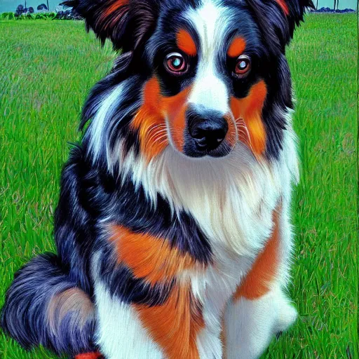 Image similar to australian shepard in the style of neil gaiman