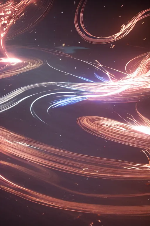 Prompt: swirling light streaks and ornate flowing light streams and smooth particle effects, unreal engine